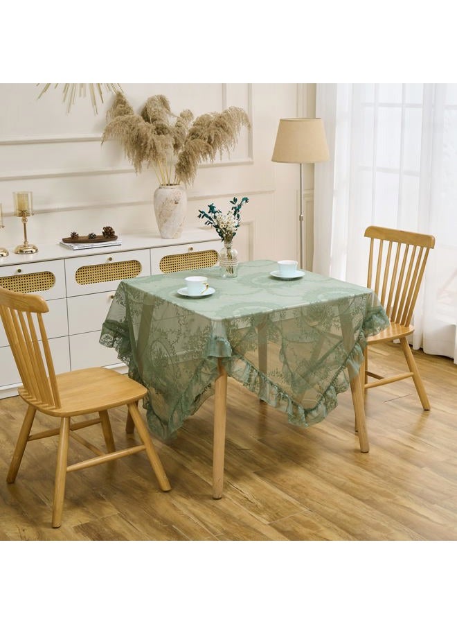 Raedan Green Floral Embroidered Lace Square Tablecloth 55”x55” Vintage Table Cover (Green, 55”x55”, Square) - Image 2
