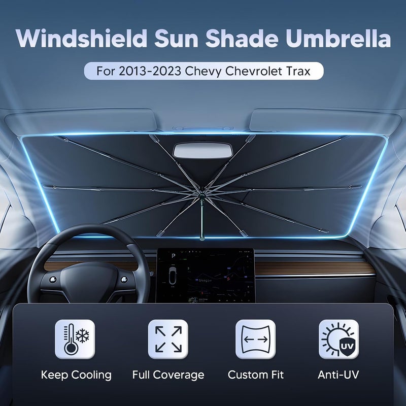 Autorder Windshield Sun Shade Umbrella for 2013-2021 2022 2023 Chevy Chevrolet Trax Accessories Foldable Umbrella Sunshade for Car Windshield Front Window UV Rays Block Sun Protection - Image 2