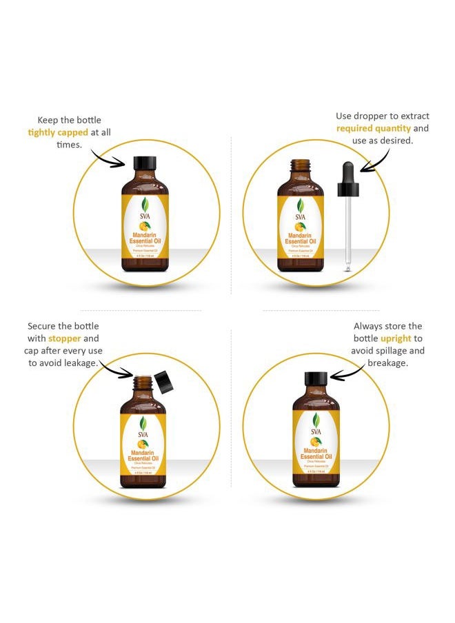 SVA Organics - SVA Mandarin Essential Oil – 4 Fl Oz – 100% Natural Mandarin Oil - for Diffuser, Hair Care, Face, Skin Care, Aromatherapy, Scalp and Body Massage, Soap and Candle Making – with Dropper - Image 1