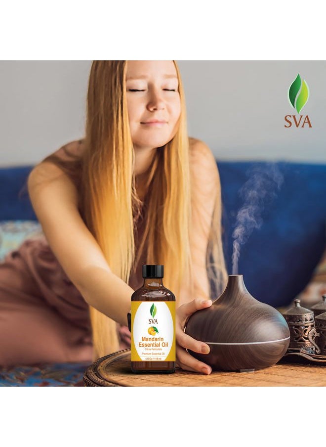 SVA Organics - SVA Mandarin Essential Oil – 4 Fl Oz – 100% Natural Mandarin Oil - for Diffuser, Hair Care, Face, Skin Care, Aromatherapy, Scalp and Body Massage, Soap and Candle Making – with Dropper - Image 1