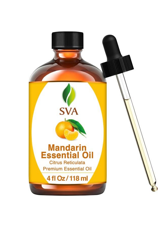 SVA Organics - SVA Mandarin Essential Oil – 4 Fl Oz – 100% Natural Mandarin Oil - for Diffuser, Hair Care, Face, Skin Care, Aromatherapy, Scalp and Body Massage, Soap and Candle Making – with Dropper - Image 1