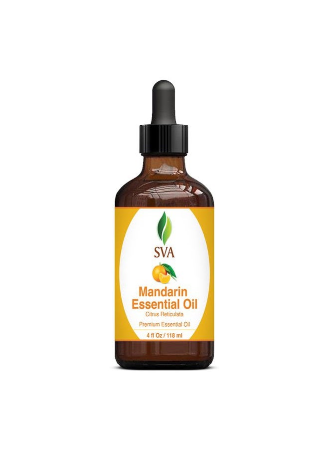 SVA Organics - SVA Mandarin Essential Oil – 4 Fl Oz – 100% Natural Mandarin Oil - for Diffuser, Hair Care, Face, Skin Care, Aromatherapy, Scalp and Body Massage, Soap and Candle Making – with Dropper - Image 1