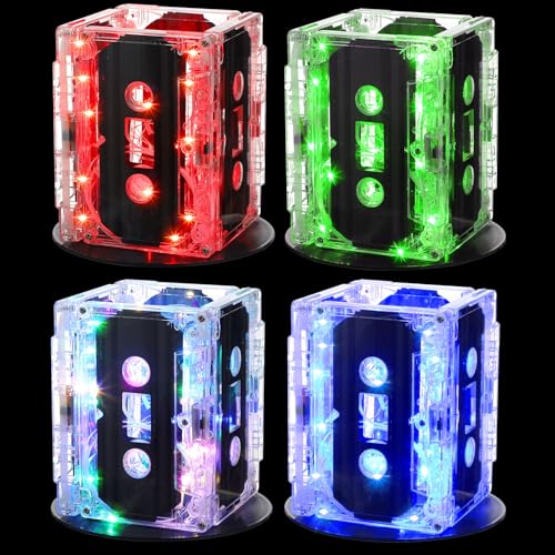 Halloscume 4 Sets 80s Party Decorations 90s Cassette Tape Bucket Centerpiece Tape Radio Boombox Birthday Party Table Neon Light Decorations for 1980 1990 Hip Hop Supplies - Image 1