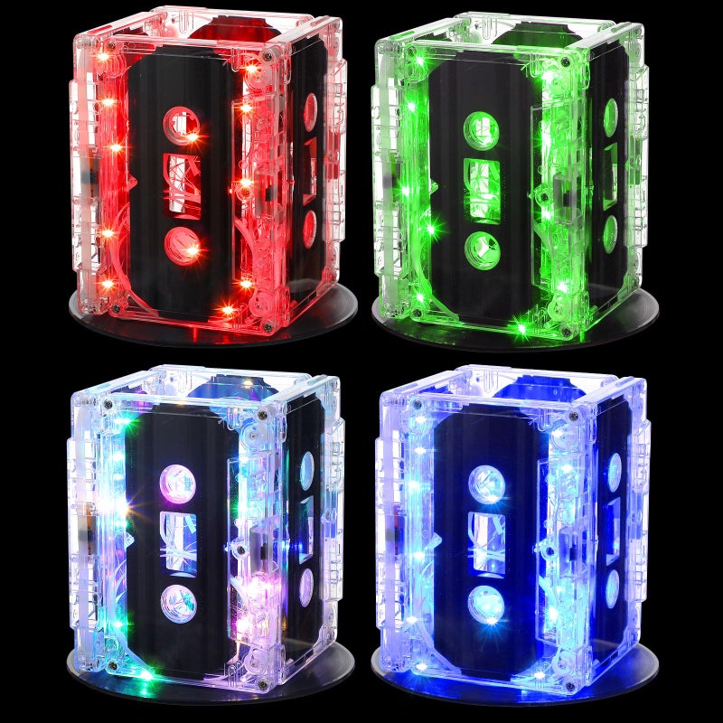 Halloscume 4 Sets 80s Party Decorations 90s Cassette Tape Bucket Centerpiece Tape Radio Boombox Birthday Party Table Neon Light Decorations for 1980 1990 Hip Hop Supplies - Image 3