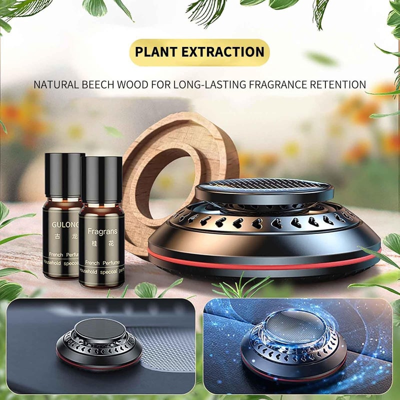 كلاراكو معطر جو للسيارة، معطر جو يعمل بالطاقة الشمسية مع دوران خفيف، رائحة تدوم طويلاً، هدية ديكور داخلي للسيارة، مع موزع عطري للزيوت العطرية الأساسية سعة 5 مل (أسود) - Image 2
