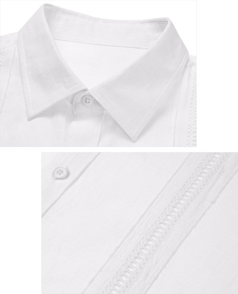 Lion Nardo Guayabera Linen Shirts for Men Short Sleeve Button Down Shirts Cuban Shirts for Men Summer Beach Shirts Plain White - Image 4