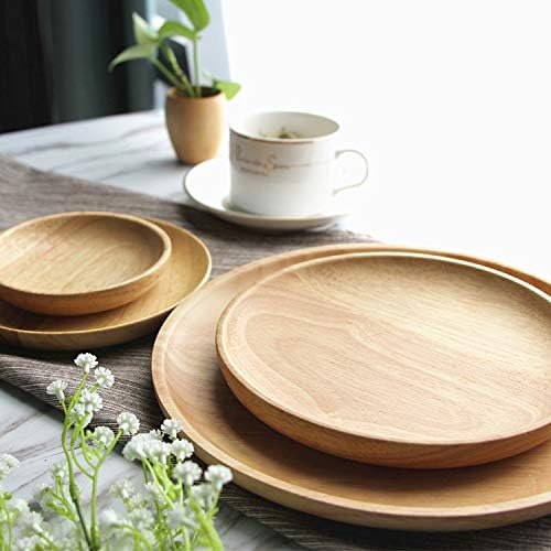 HomeImpel 2 Pack 41 inch Round Wood Dish Plate Acacia Wooden For Food Dish Sweets Fruit Dessert Coffee Dish Round Wood Dinner Tableware Plates Tray for Home Decoration 41 Inch - Image 5
