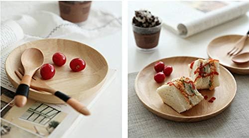 HomeImpel 2 Pack 41 inch Round Wood Dish Plate Acacia Wooden For Food Dish Sweets Fruit Dessert Coffee Dish Round Wood Dinner Tableware Plates Tray for Home Decoration 41 Inch - Image 2