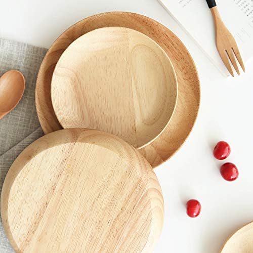 HomeImpel 2 Pack 41 inch Round Wood Dish Plate Acacia Wooden For Food Dish Sweets Fruit Dessert Coffee Dish Round Wood Dinner Tableware Plates Tray for Home Decoration 41 Inch - Image 3