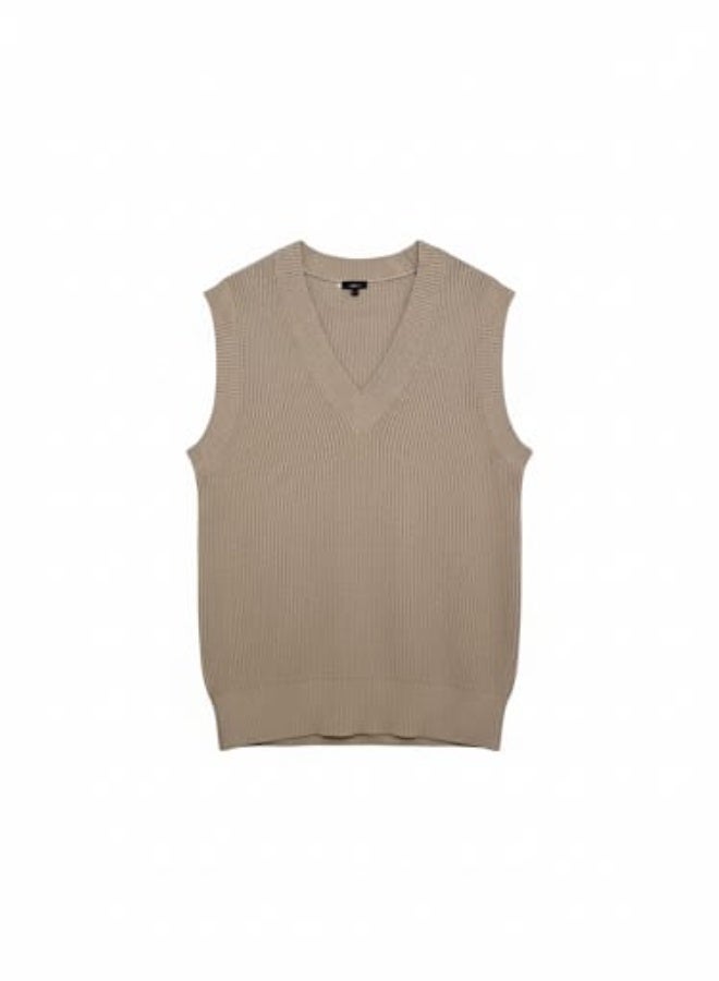 Jennyfer Ribbed V-Neck Sweater Vest – Sandstone - Image 2