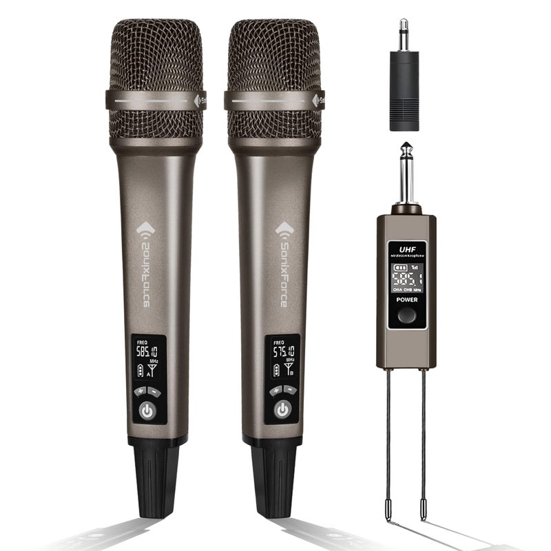 SonixForce Wireless Microphones, Professional Karaoke Microphone, Dual-Mic UHF System with 260ft Range, All-Metal Portable Microphone for Singing, Speaking, Meetings and Events - Image 1