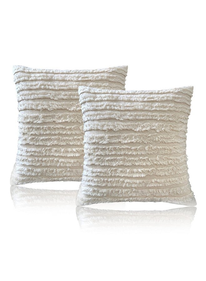 mosey 18X18 Cushion Cover Cotton Set Of 2 | Boho Cushion Cover 18 Inch X 18 Inch For Sofa Bed | Square Pillow Cover 45Cm X 45Cm, 140 TC,Beige - Image 1
