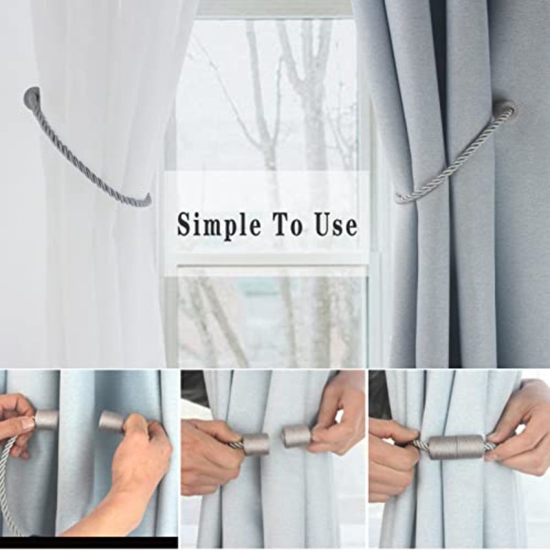 Magnetic Curtain Tiebacks 2 Pack Grey Curtain Rope Tieback Curtain Holders for Drapes Modern Tie Backs Decorative Curtain Holdbacks - Image 3