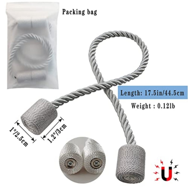 Magnetic Curtain Tiebacks 2 Pack Grey Curtain Rope Tieback Curtain Holders for Drapes Modern Tie Backs Decorative Curtain Holdbacks - Image 2