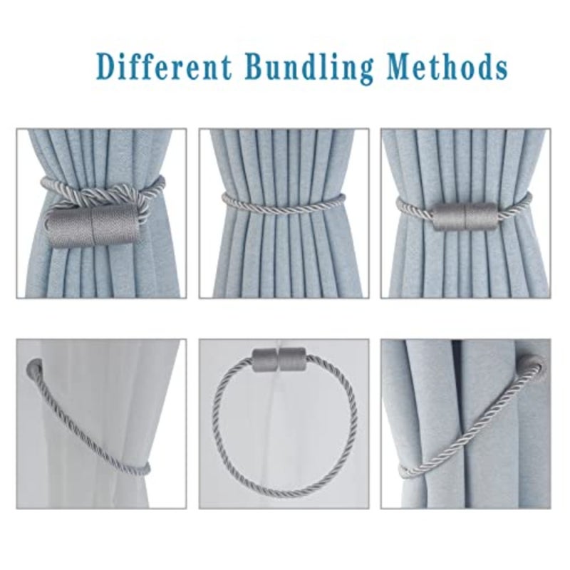 Magnetic Curtain Tiebacks 2 Pack Grey Curtain Rope Tieback Curtain Holders for Drapes Modern Tie Backs Decorative Curtain Holdbacks - Image 4