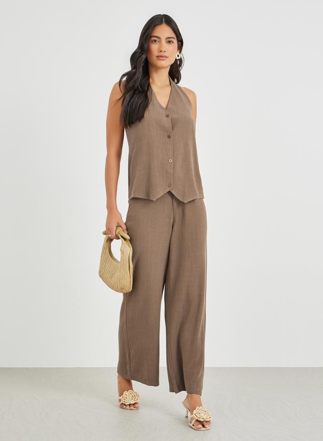 Styli Solid Halter Neck Buttoned Waistcoat - Image 2