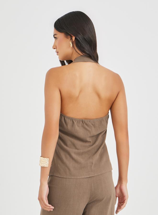 Styli Solid Halter Neck Buttoned Waistcoat - Image 4