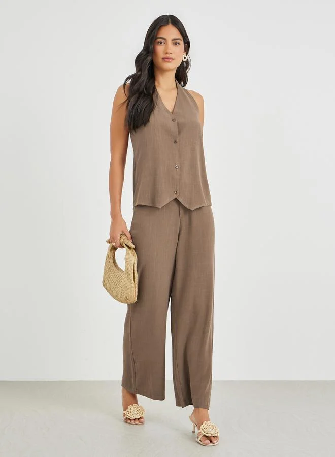 Styli Brown Styli Solid Halter Neck Buttoned Waistcoat for Women | Best Price UAE