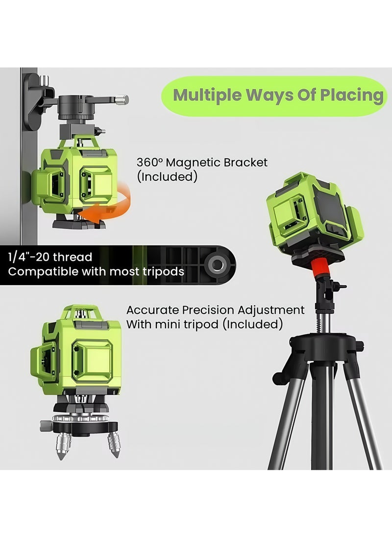 ADEBOLA 4D Laser Level Pro Kit ，16 Lines 360° Self-Leveling with Magnetic Rotating Base， Tripod ，2 Long-Lasting Batteries& Remote Control Perfect for Tile Floors, Construction, Picture Hanging (Portable Toolbox Included)，Green  - Image 4