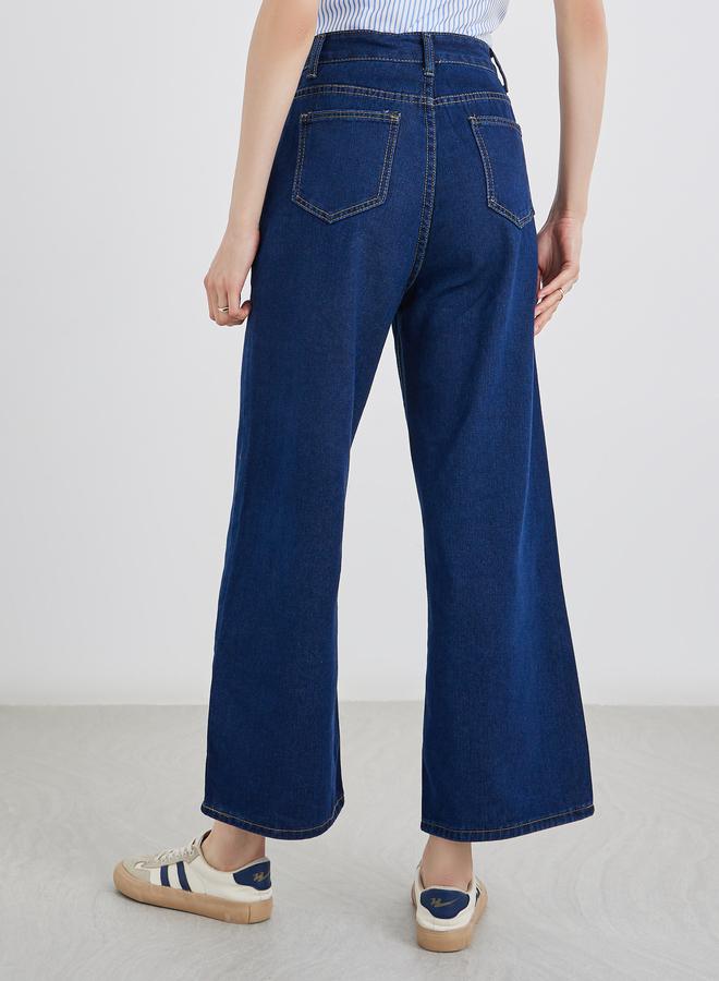 ستايلي جينز نسائي واسع الساق بلون سادة - Image 5