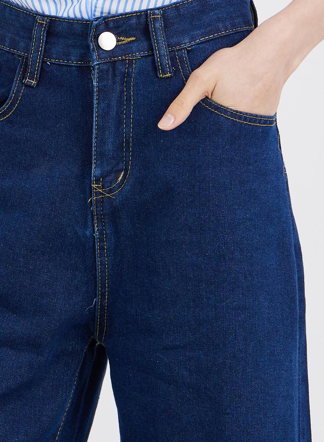 ستايلي جينز نسائي واسع الساق بلون سادة - Image 4