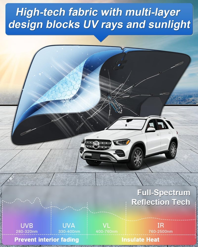 شاوهاو متوافق مع مرسيدس GLE W167 / مرسيدس GLS X167 2020-2026 واقي شمس للسيارة، واقي شمس للزجاج الأمامي، سهل التخزين مع حبل ربط، حماية من الأشعة فوق البنفسجية، إكسسوارات مرسيدس GLE - Image 4