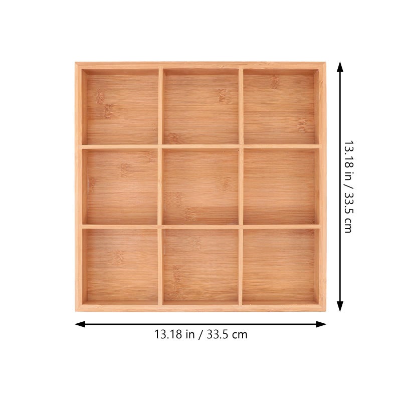 Cabilock 9-Compartments Wooden Divided Tray, Square Bamboo Serving Party Platter for Dry Fruits Snacks Candy and Dips, Space-Saving Shallow Drawer Organizer - Image 2