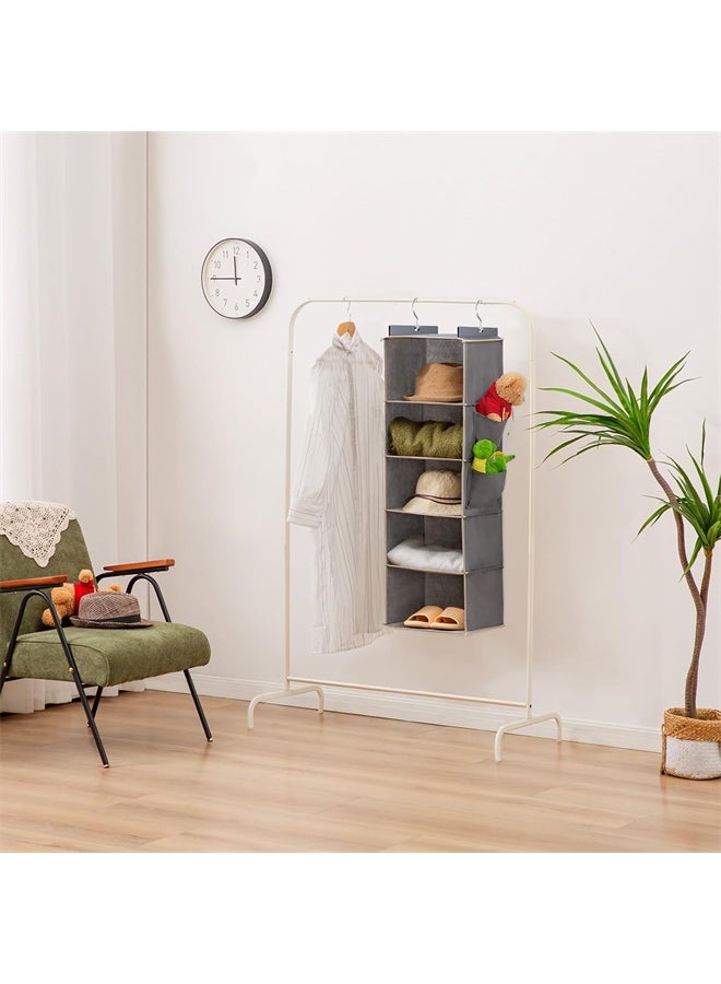 هومستر 5 طبقة شنق خزانة المنظم, شنق تخزين المنظم, خزانة الملابس شنق المنظم, شنق خزانة الرف المحمولة المنظم, قماش شنق الرفوف للملابس, رمادي - Image 5