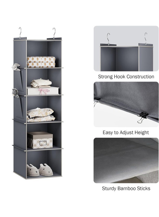 هومستر 5 طبقة شنق خزانة المنظم, شنق تخزين المنظم, خزانة الملابس شنق المنظم, شنق خزانة الرف المحمولة المنظم, قماش شنق الرفوف للملابس, رمادي - Image 4