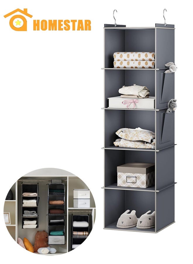 هومستر 5 طبقة شنق خزانة المنظم, شنق تخزين المنظم, خزانة الملابس شنق المنظم, شنق خزانة الرف المحمولة المنظم, قماش شنق الرفوف للملابس, رمادي - Image 1
