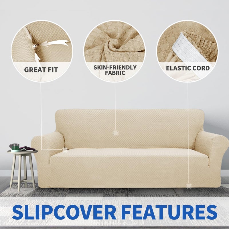 MAXIJIN Jacquard Chair Covers for Living Room, Super Stretch Non-Slip Chair Covers for Living Room, Slip on Chair Covers with Arms Chair Covers for Dogs and Pets (1 Seater, Light Beige) - Image 3