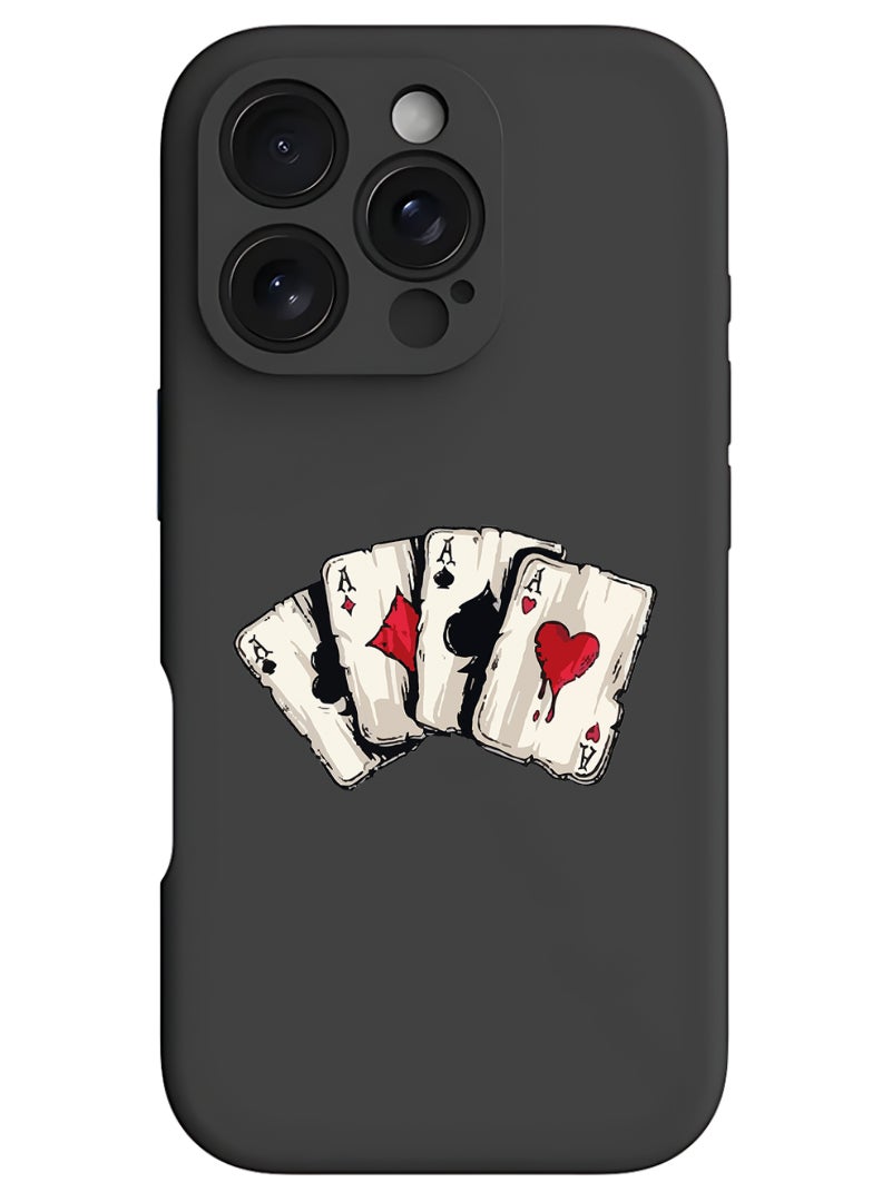 Theodor iPhone 16 Pro Max Black Protective Slim Fit Case Liquid Silicone Cover with Full Body Protection Anti-Scratch Shockproof Case For iPhone - aces 2  - Image 1