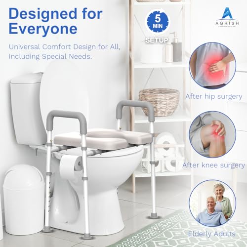 Agrish Raised Toilet Seat with Handles - Width & Height Adjustable Toilet Seat Risers for Seniors, Heavy Duty Handicap Toilet Riser, Fit Any Toilet, Up to 400lbs - Image 5