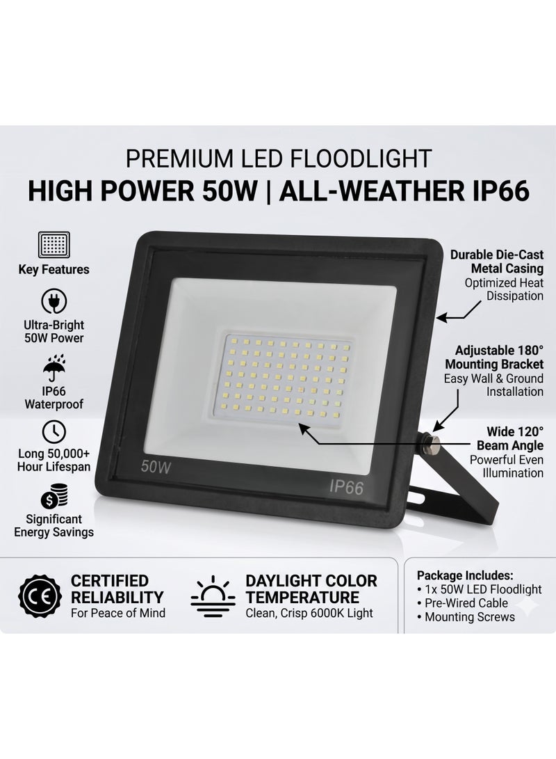 كشاف ضوء LED داخلي خارجي 50 وات (أبيض) - Image 3