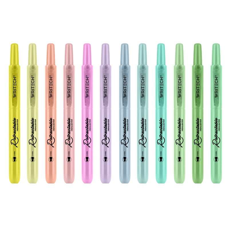 WRITECH Retractable Highlighters Assorted Colors: Chisel Tip Click Aesthetic Highlighter Marker Pens Pack Multi Colored Ink No Bleed Smear for Highlighting Journaling (12ct Neutral) - Image 4
