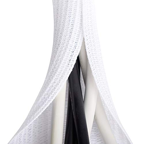ZhiYo 20ft - 1/2 inch White Cable Sleeve, Cable Organizer for Desk PC TV Computer, Wire Protector Cable Wrap Cover, Cord Management for Home Office - Image 1