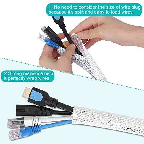 ZhiYo 20ft - 1/2 inch White Cable Sleeve, Cable Organizer for Desk PC TV Computer, Wire Protector Cable Wrap Cover, Cord Management for Home Office - Image 3