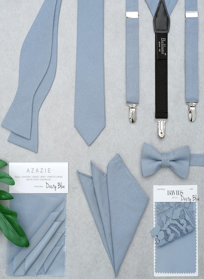 BELLUNO Dusty Blue Pre-tied Bow Tie and Suspenders Set, Cotton and Linen, Toddlers and Boys - Image 4