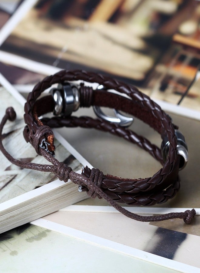 Aroncent Leather Fish Hook Bracelet: 2PCS Nylon Braided Wrap Rope Wristband Nautical Bracelets for Men Women - Image 5