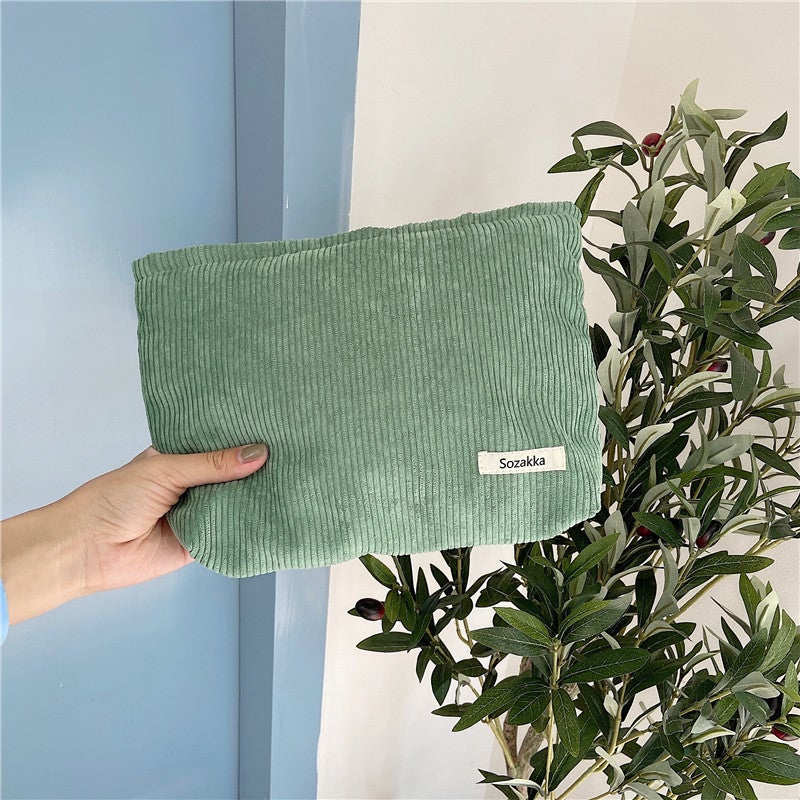 Large Capacity Corduroy Cosmetic Clutch Bag Grass Green