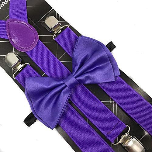 traderplus Men Elastic Suspenders and Bow Ties Set for Wedding, Formal Events (Purple) - Image 4