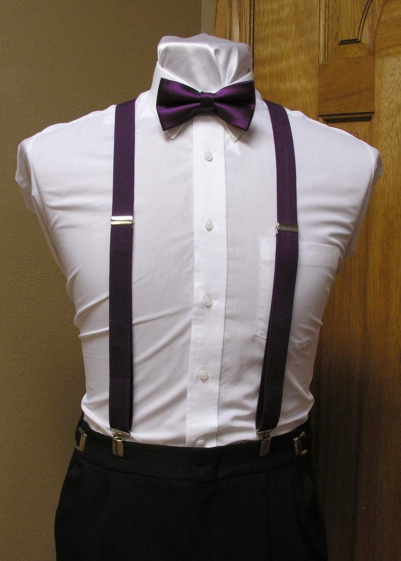 traderplus Men Elastic Suspenders and Bow Ties Set for Wedding, Formal Events (Purple) - Image 3
