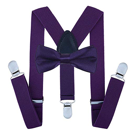traderplus Men Elastic Suspenders and Bow Ties Set for Wedding, Formal Events (Purple) - Image 1