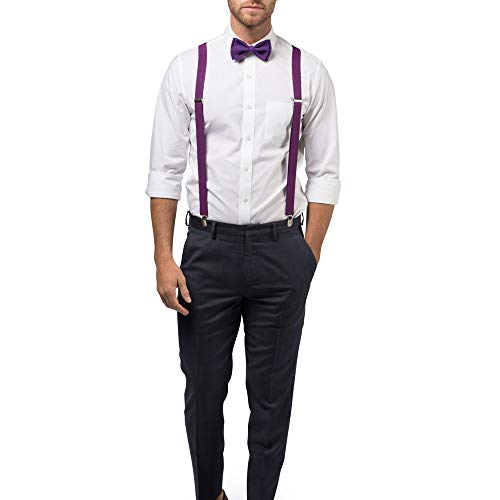 traderplus Men Elastic Suspenders and Bow Ties Set for Wedding, Formal Events (Purple) - Image 2