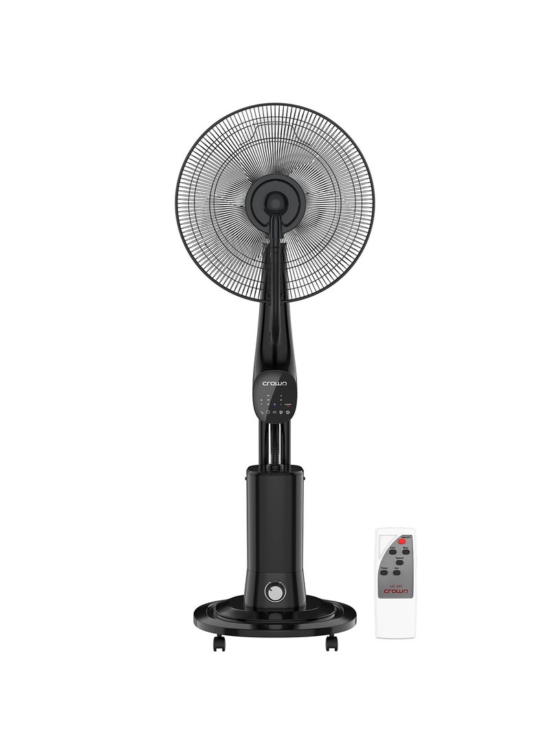 Crownline 16-Inch Water Spray Mist Fan, 90W Power, 3.3L Tank, 3 Cooling Modes, 7H Timer, Remote Control, Anionic Function, Built-in Caster Wheels – Ideal for Home & Office 3.3 L 90 W MF-399 Black - Image 1