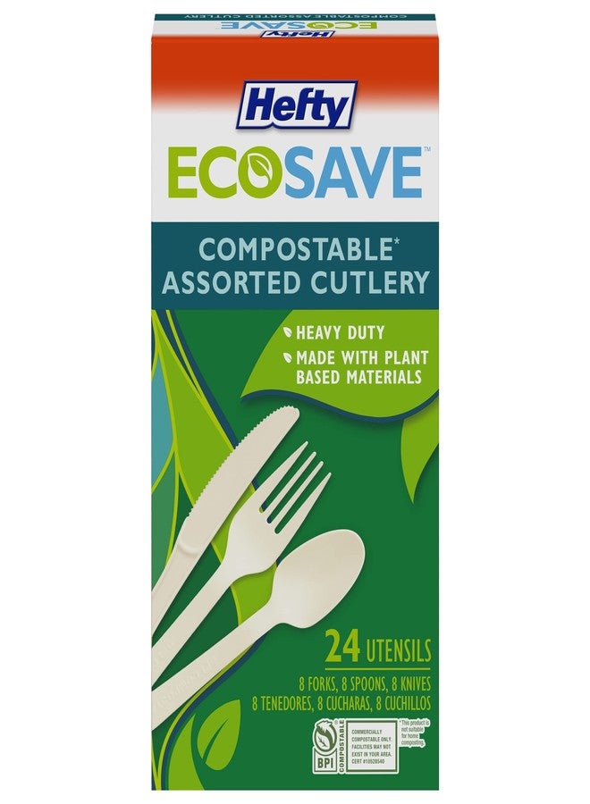 Hefty ECOSAVE Heavy Duty Assorted Cutlery, White, 24 Count, Pack of 1 - Image 1