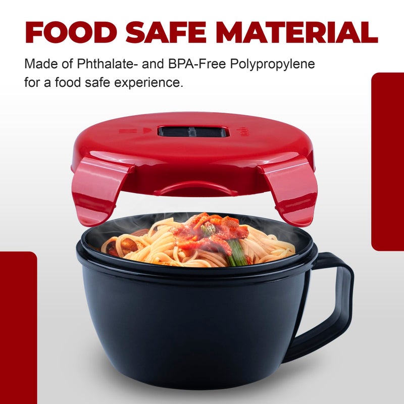 MATICAN Microwave Soup Bowl with Lid, Soup Mug with Lid, Microwave Containers for Ramen Noodles, Soup, Beverages, 31.11 Ounces, Red, Black - Image 3