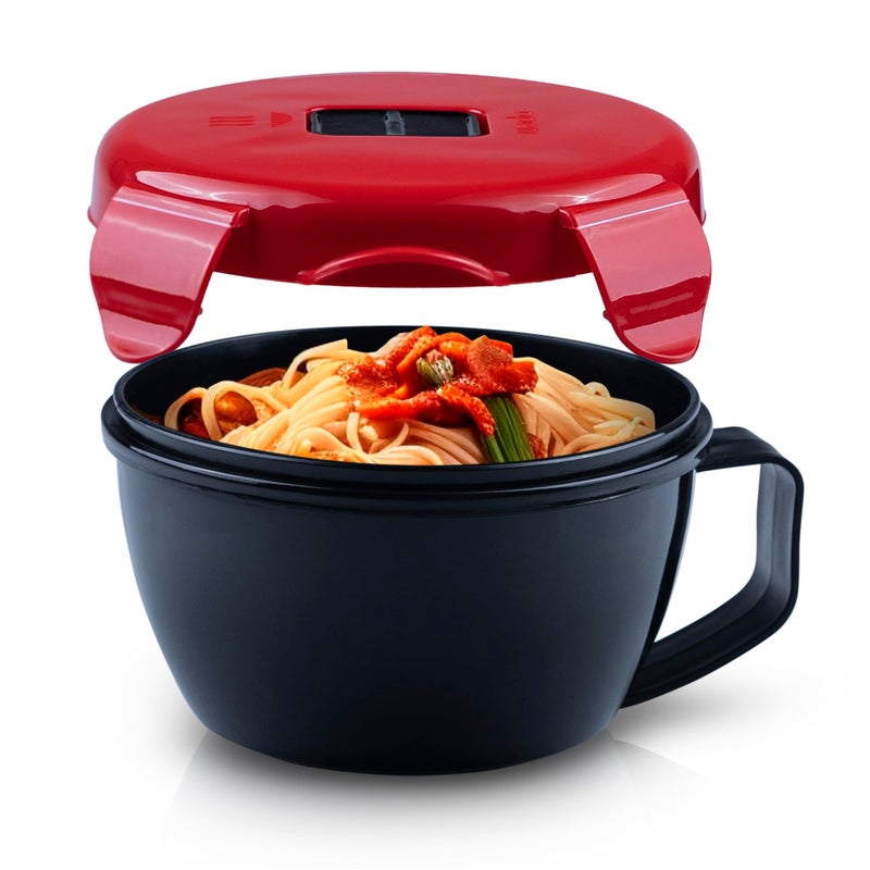 MATICAN Microwave Soup Bowl with Lid, Soup Mug with Lid, Microwave Containers for Ramen Noodles, Soup, Beverages, 31.11 Ounces, Red, Black - Image 1