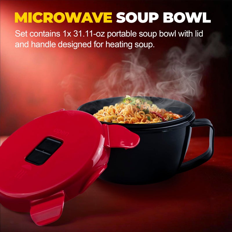 MATICAN Microwave Soup Bowl with Lid, Soup Mug with Lid, Microwave Containers for Ramen Noodles, Soup, Beverages, 31.11 Ounces, Red, Black - Image 2