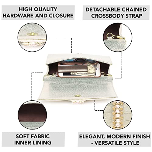 Peora Clutch Women's Purse Bridal Bag For Casual Detachable Strap Evening Sling Bag (Gold)-C53G - Image 3